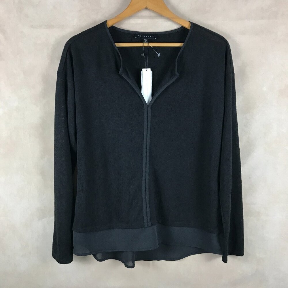 SANCTUARY Black Long Sleeve Layered Look Knit Top NWD LARGE